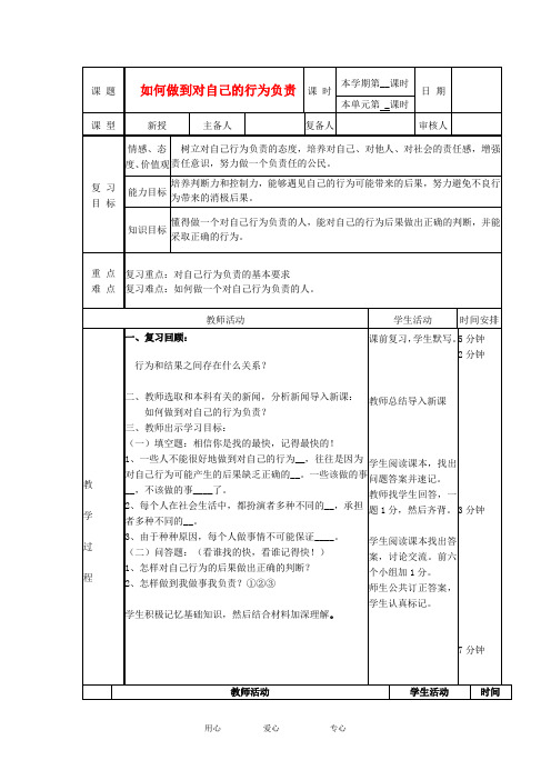 山东省七年级政治下册《18.2 如何做到对自己的行为负责》教案 鲁教版