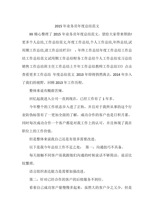 2015年业务员年度总结范文