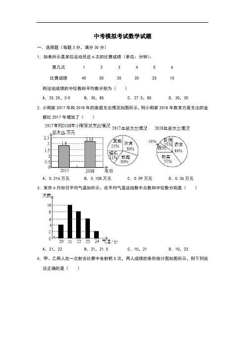 【3套试卷】西宁市中考第一次模拟考试数学精选含答案