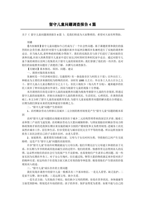 留守儿童问题调查报告4篇