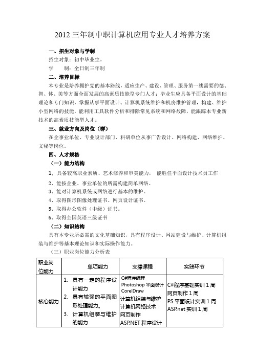 三年制高职计算机应用专业教学计划-郴州职业技术学院计算机系