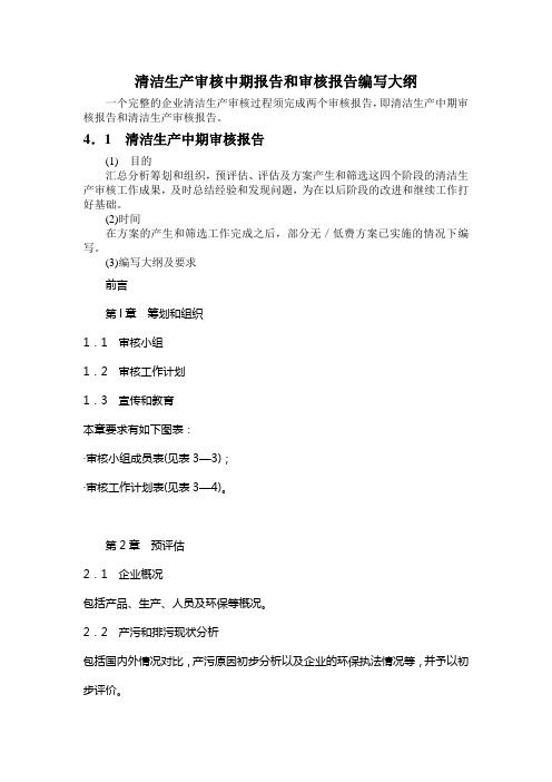 清洁生产审核中期报告和审核报告编写大纲