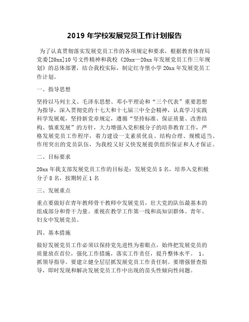 2019年学校发展党员工作计划报告