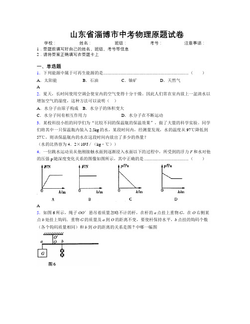 最新山东省淄博市中考物理原题试卷及解析