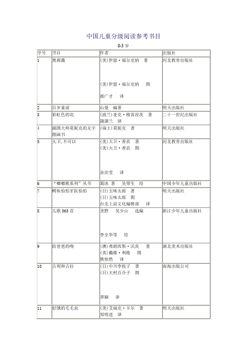 中国儿童分级阅读参考书目