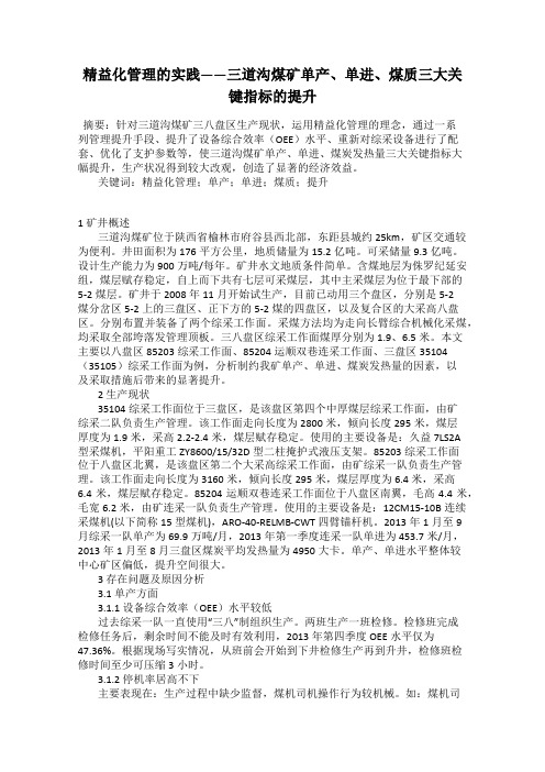 精益化管理的实践——三道沟煤矿单产、单进、煤质三大关键指标的提升