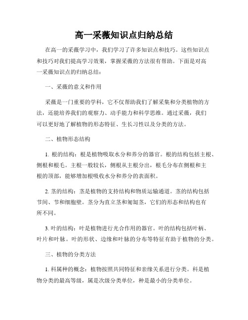 高一采薇知识点归纳总结