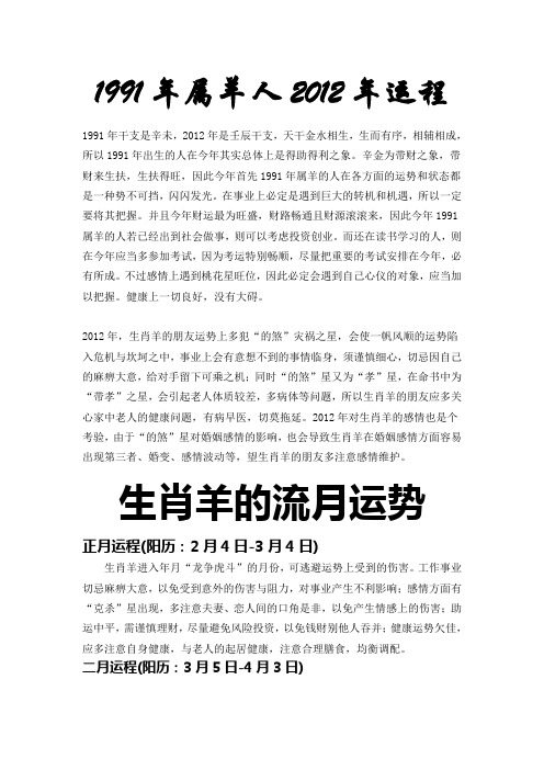 2012年属羊人运程