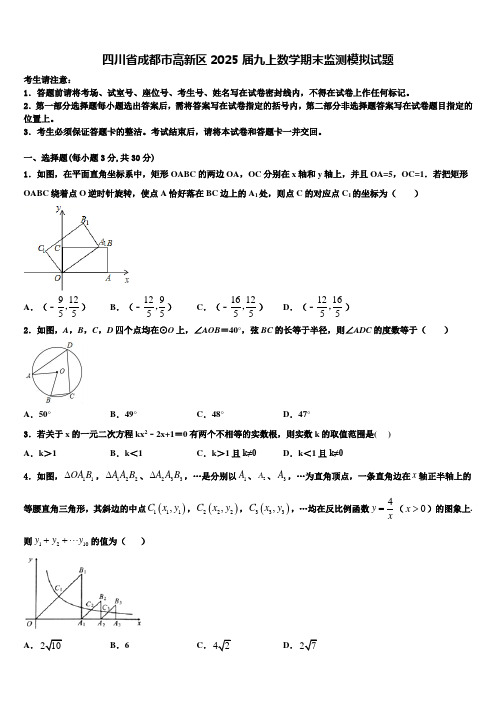 四川省成都市高新区2025届九上数学期末监测模拟试题含解析