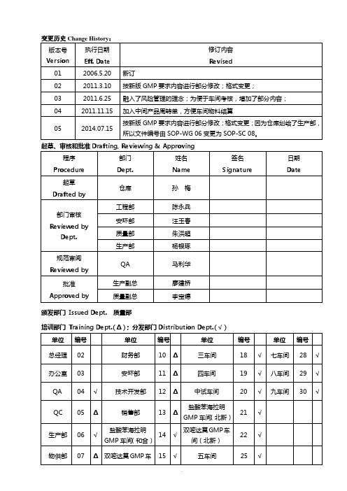 中间产品管理及中转移交操作程序