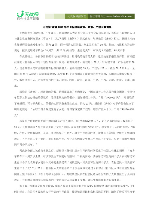 无忧保-新疆2017年生育保险新政策：婚假、产假天数调整