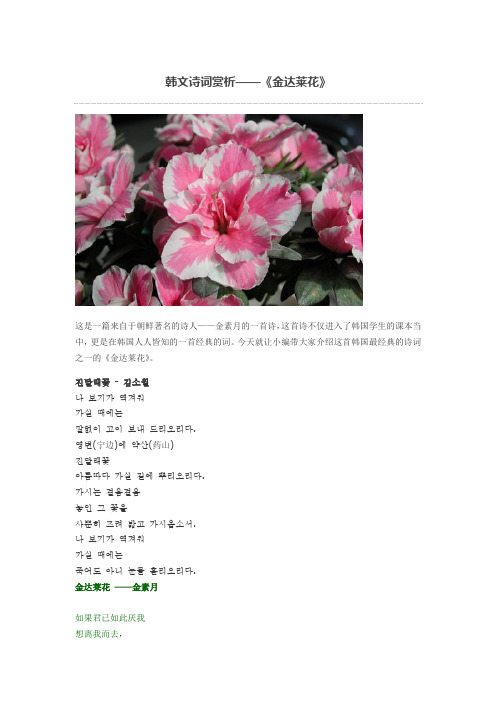 韩文诗词赏析——《金达莱花》