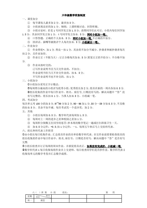 小学奖惩制度及积分表