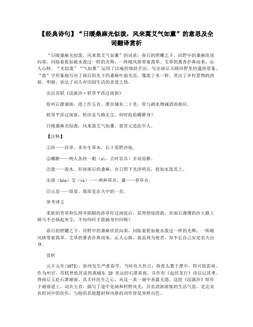 【经典诗句】“日暖桑麻光似泼,风来蒿艾气如薰”的意思及全词翻译赏析