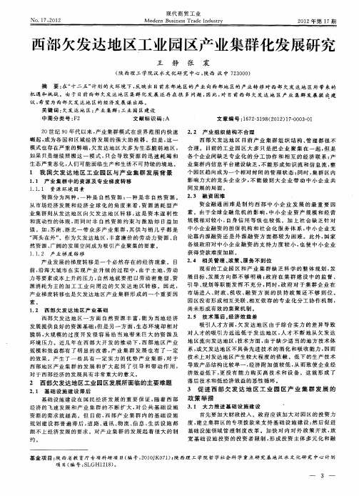 西部欠发达地区工业园区产业集群化发展研究