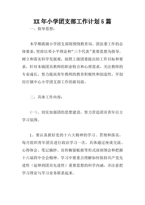 XX年小学团支部工作计划5篇