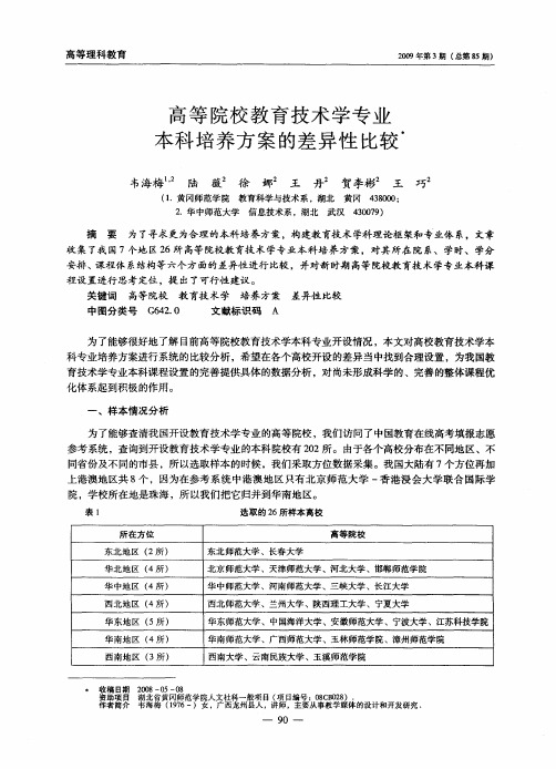 高等院校教育技术学专业本科培养方案的差异性比较