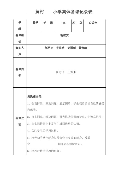 (完整版)小学数学集体备课记录表