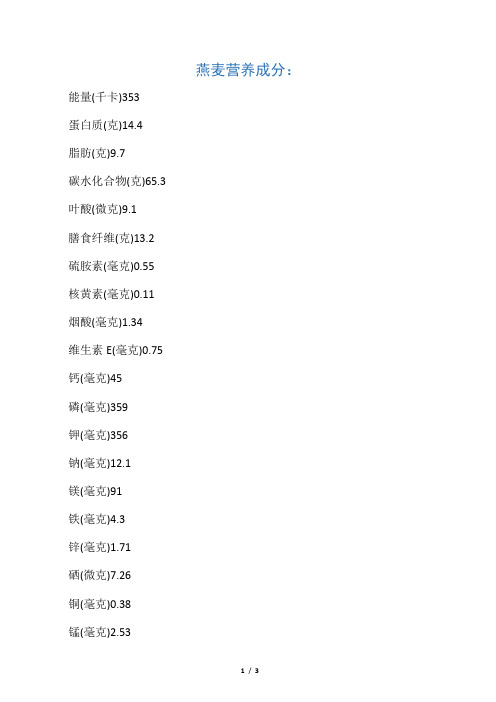 燕麦小麦玉米营养成分