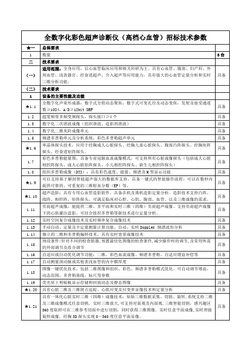 全数字化彩色超声诊断仪(高档心血管)招标技术参数