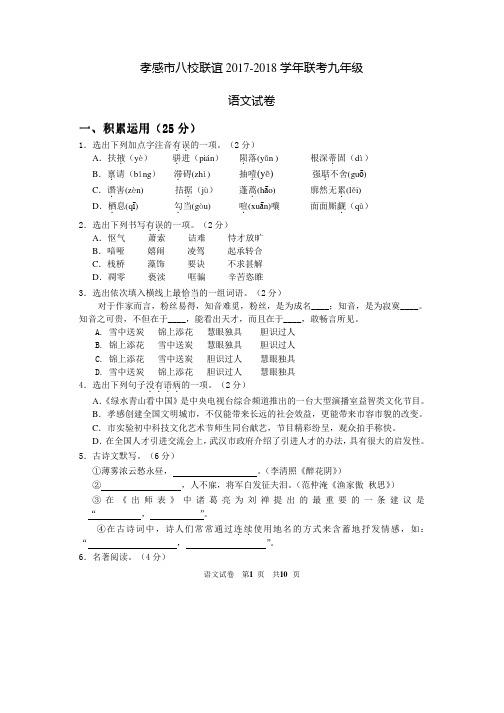 孝感市八校联谊联考九年级语文试卷