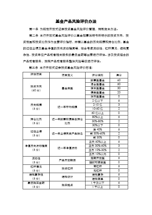 基金产品风险评价办法