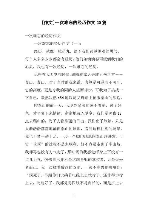 [作文]一次难忘的经历作文20篇