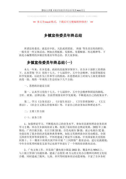 【精品文档】乡镇宣传委员年终总结-优秀word范文 (6页)