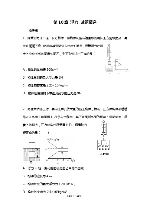 2020年人教版中考物理一轮复习《浮力》试题精选(附答案)