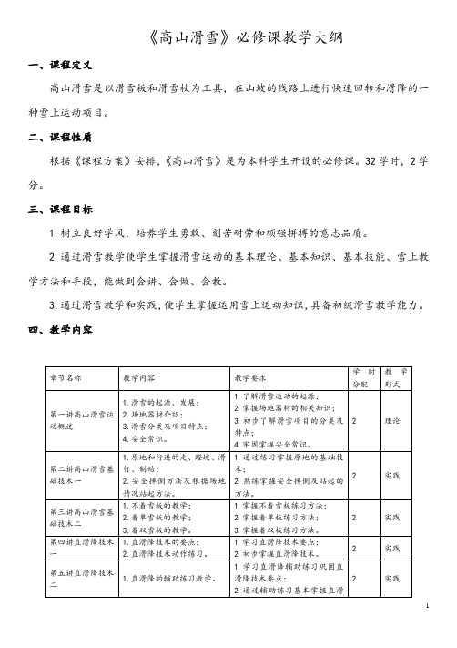 高山滑雪必修课教学大纲