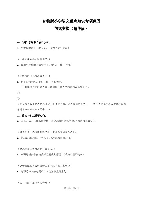 部编版小学语文重点知识专项巩固：句式变换(精华版)