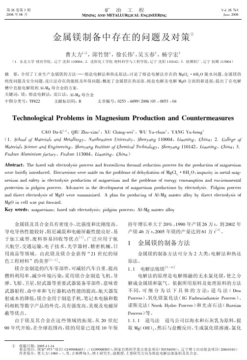 金属镁制备中存在的问题及对策