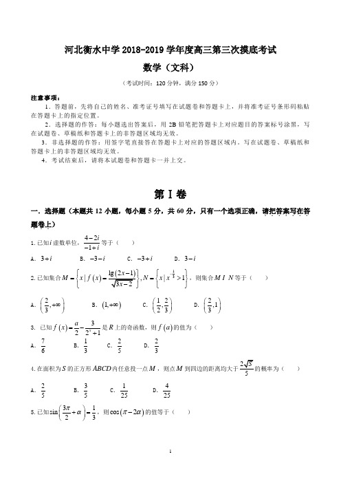 2018-2019学年度河北衡水中学高三第三次摸底考试文数试题(含答案)