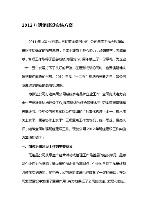 2012年班组建设实施方案