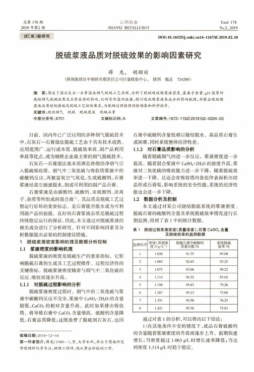 脱硫浆液品质对脱硫效果的影响因素研究