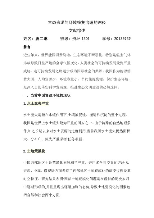 生态资源与环境恢复治理的途径