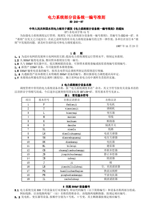 电力系统设备编号