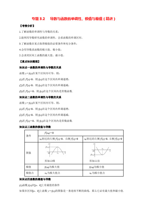 【新高考】高三数学一轮复习知识点专题3-2 导数与函数的单调性、极值与最值