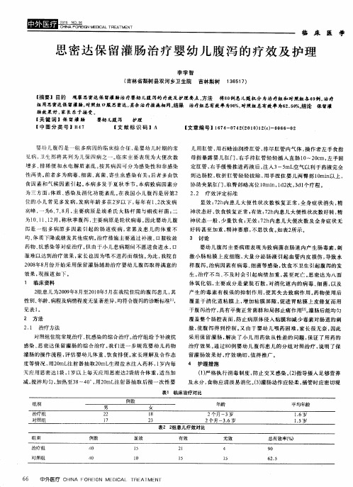 思密达保留灌肠治疗婴幼儿腹泻的疗效及护理