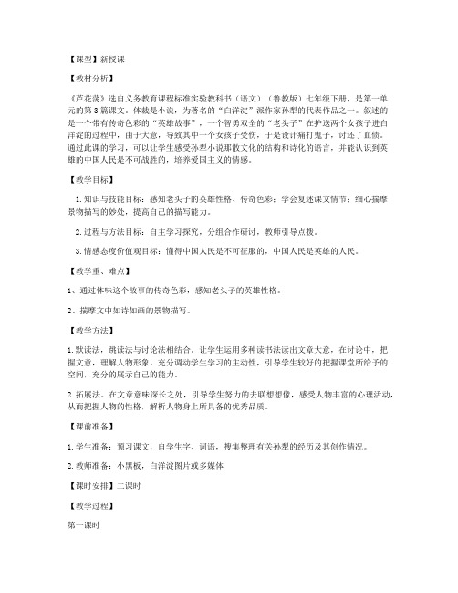 《芦花荡》 教案教学设计(鲁教版七年级下册)