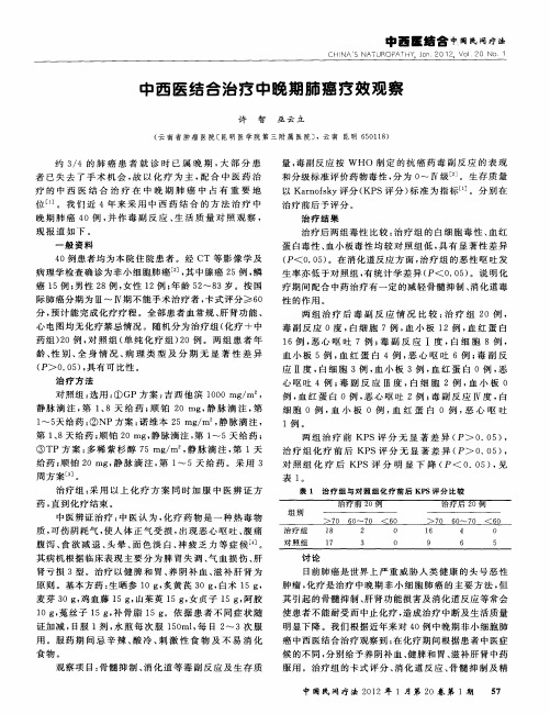 中西医结合治疗中晚期肺癌疗效观察