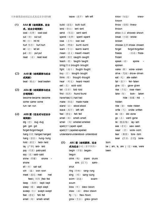 (完整版)八年级英语动词过去式及过去分词归纳大全(
