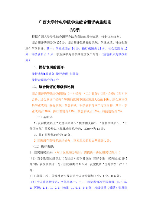 广西大学计电学院学生综合测评实施细则草案