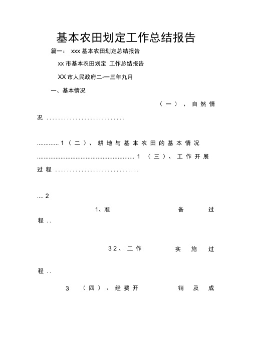 基本农田划定工作总结报告