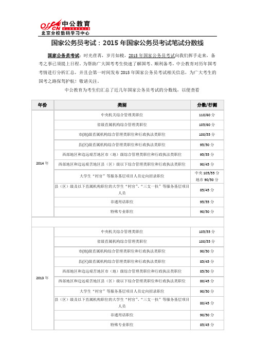 国家公务员考试：2015年国家公务员考试笔试分数线