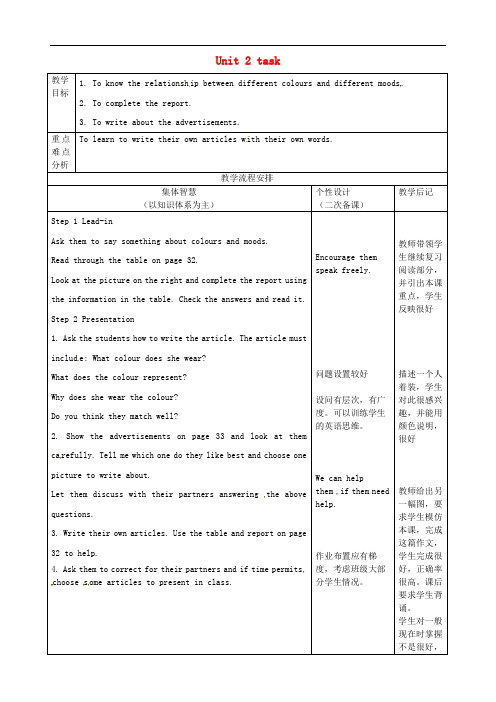 江苏省宿迁市宿豫区关庙初级中学九年级英语上册 Unit 2 Colour task教案 (新版)牛津版