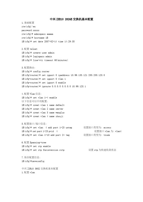 中兴ZXR10+2826E交换机基本配置