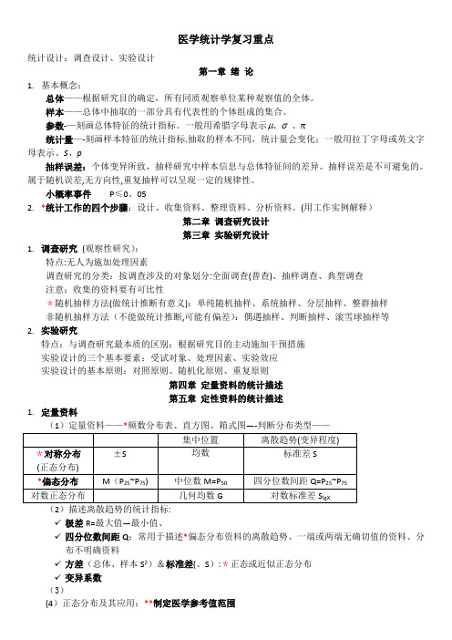 医学统计学复习重点