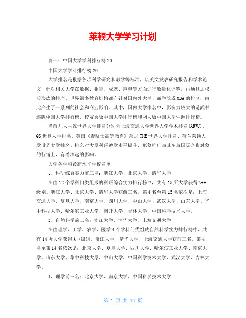 莱顿大学学习计划