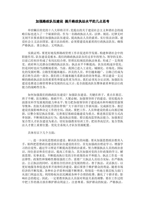 加强路政队伍建设 提升路政执法水平的几点思考